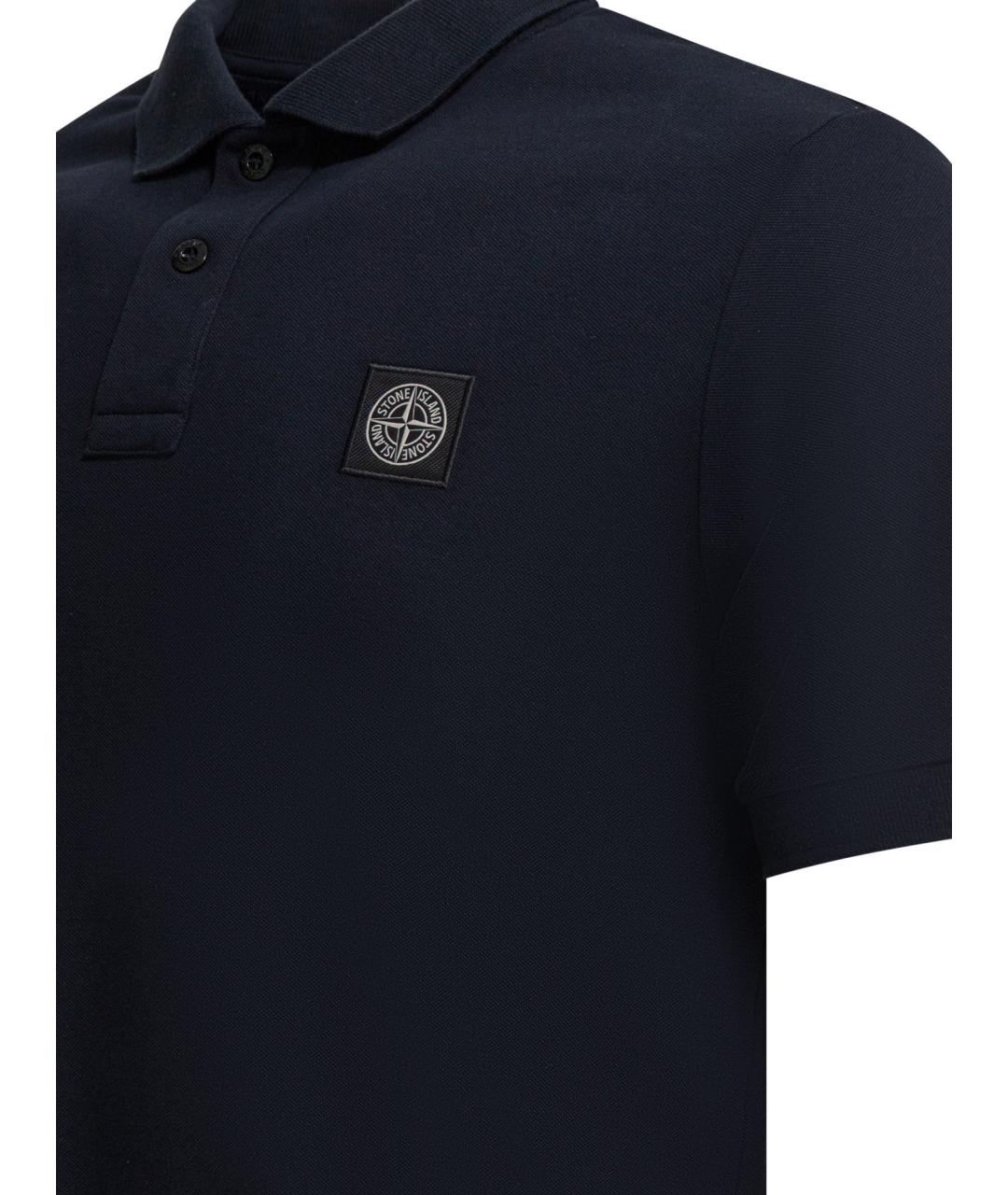 STONE ISLAND Темно-синее хлопко-шерстяное поло с коротким рукавом, фото 4