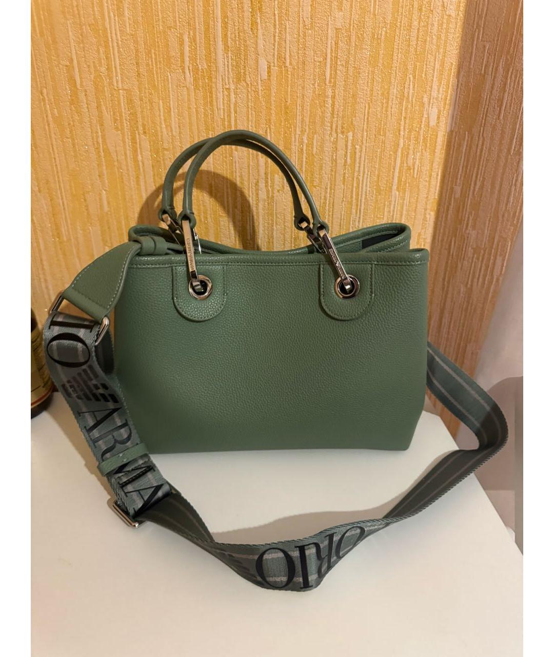 EMPORIO ARMANI Зеленая сумка тоут из искусственной кожи, фото 3