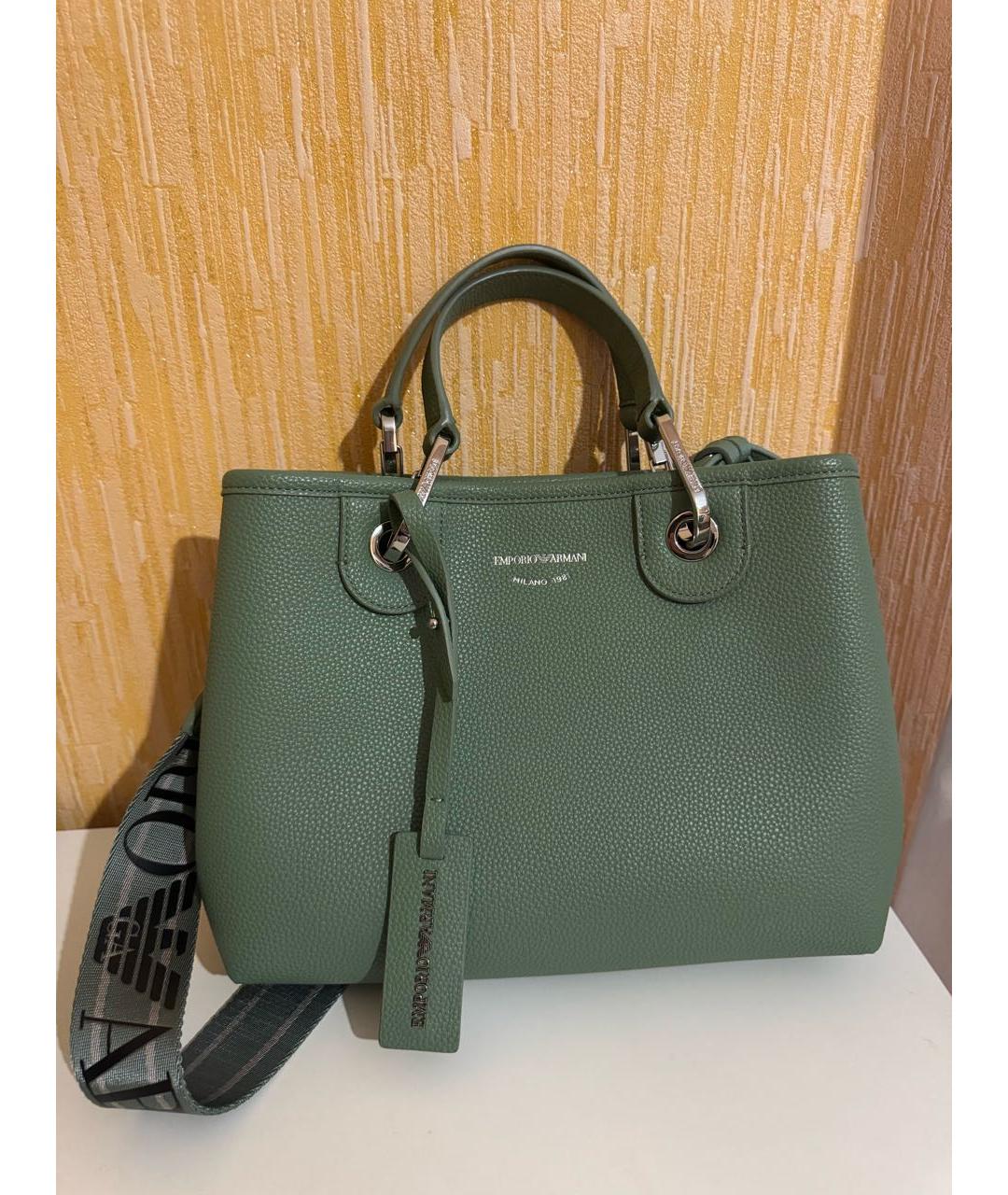 EMPORIO ARMANI Зеленая сумка тоут из искусственной кожи, фото 5