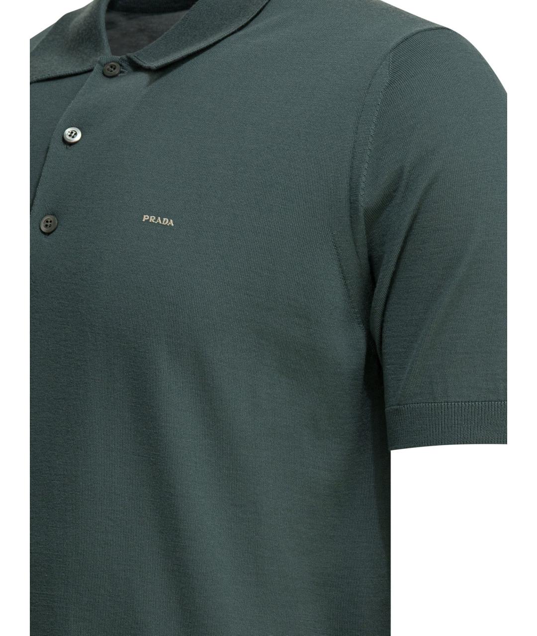 PRADA Зеленые хлопко-шерстяное поло с коротким рукавом, фото 4