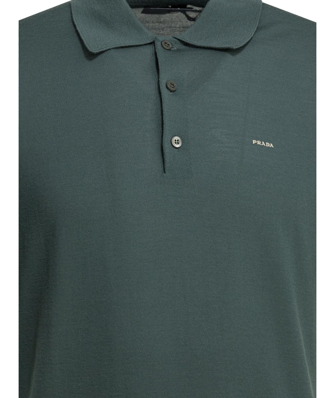 PRADA Зеленые хлопко-шерстяное поло с коротким рукавом, фото 3