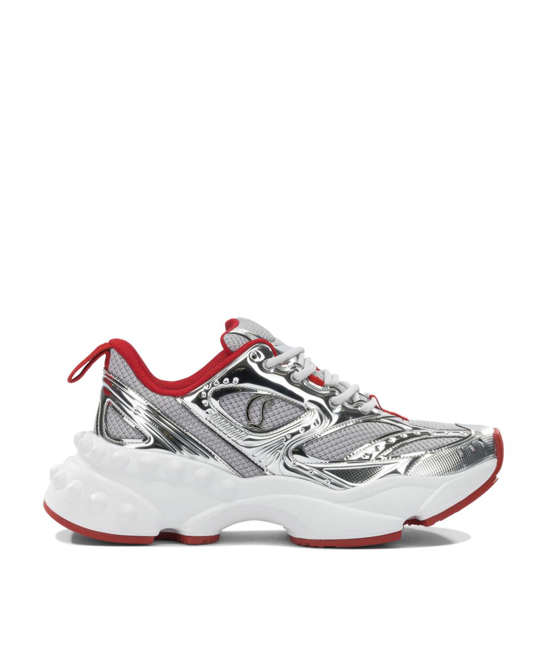 CHRISTIAN LOUBOUTIN Серебряные текстильные кроссовки, фото 1