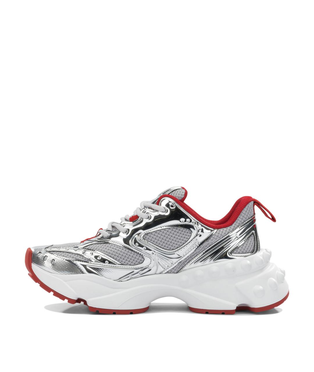 CHRISTIAN LOUBOUTIN Серебряные текстильные кроссовки, фото 3