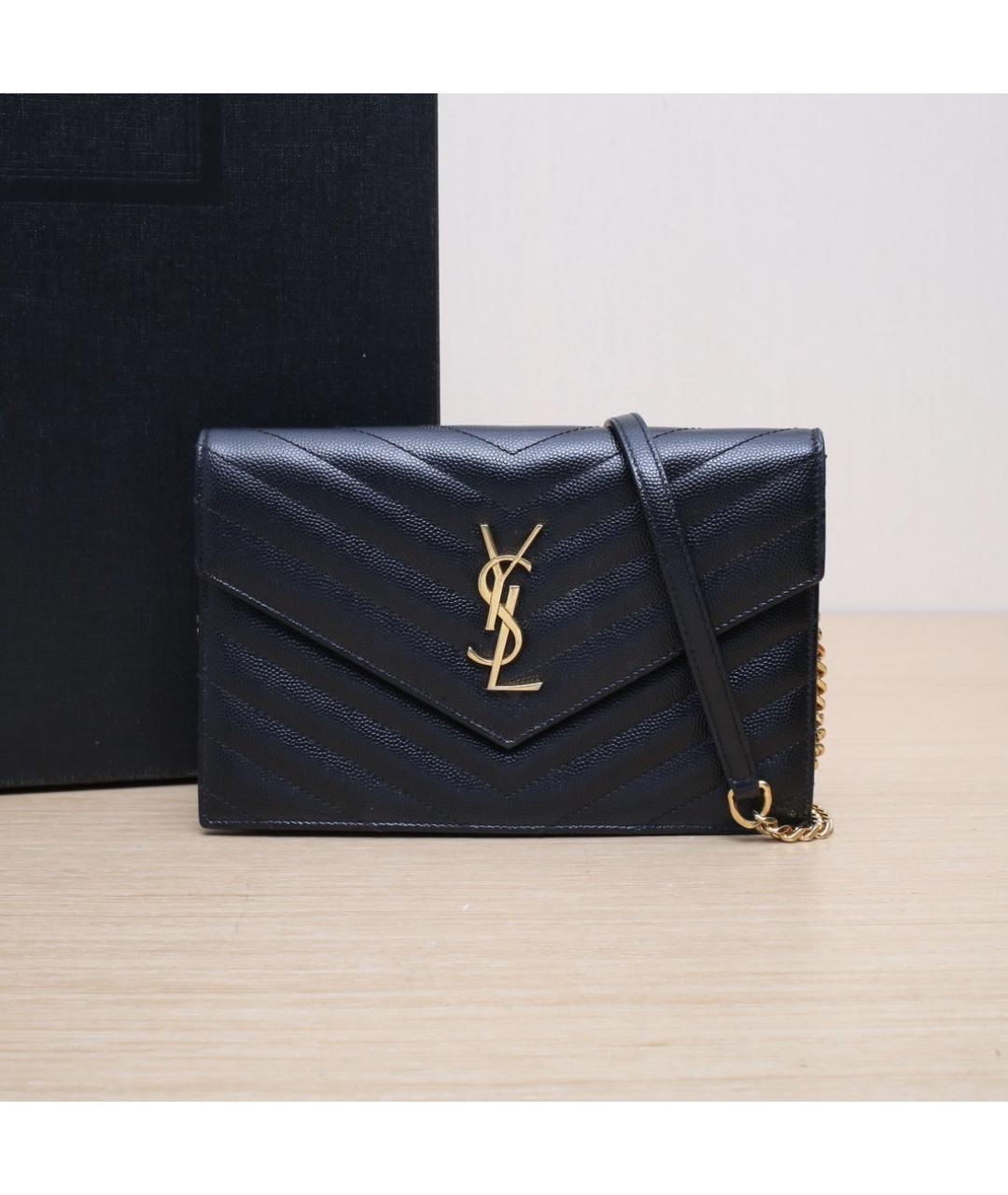 SAINT LAURENT Черная кожаная сумка через плечо, фото 2