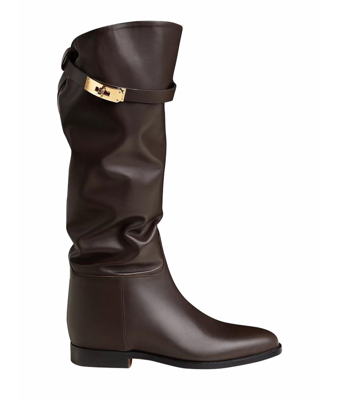 HERMES Коричневые кожаные сапоги, фото 1