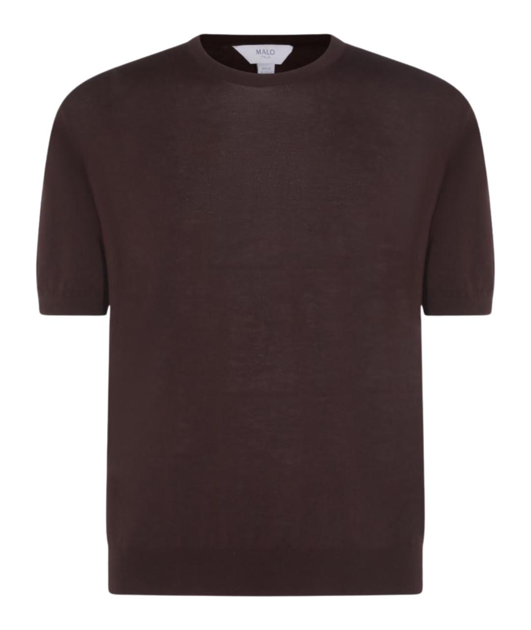 MALO Коричневая хлопковая футболка, фото 1