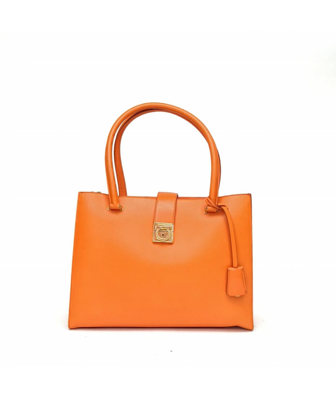 FERRAGAMO Оранжевая кожаная сумка с короткими ручками, фото 2