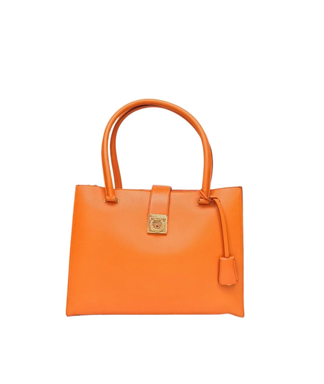 FERRAGAMO Оранжевая кожаная сумка с короткими ручками, фото 10