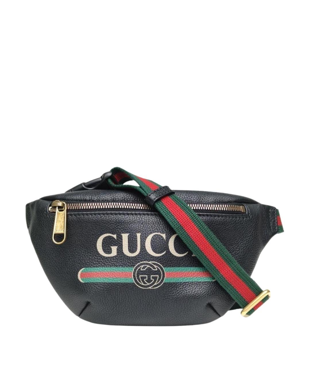 GUCCI Черная кожаная поясная сумка, фото 1