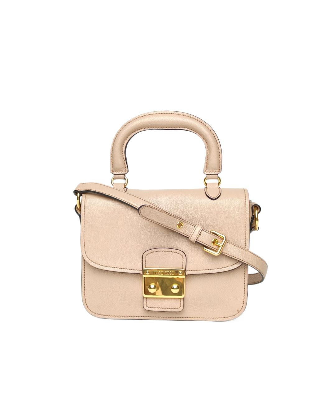 MIU MIU Бежевая кожаная сумка с короткими ручками, фото 10