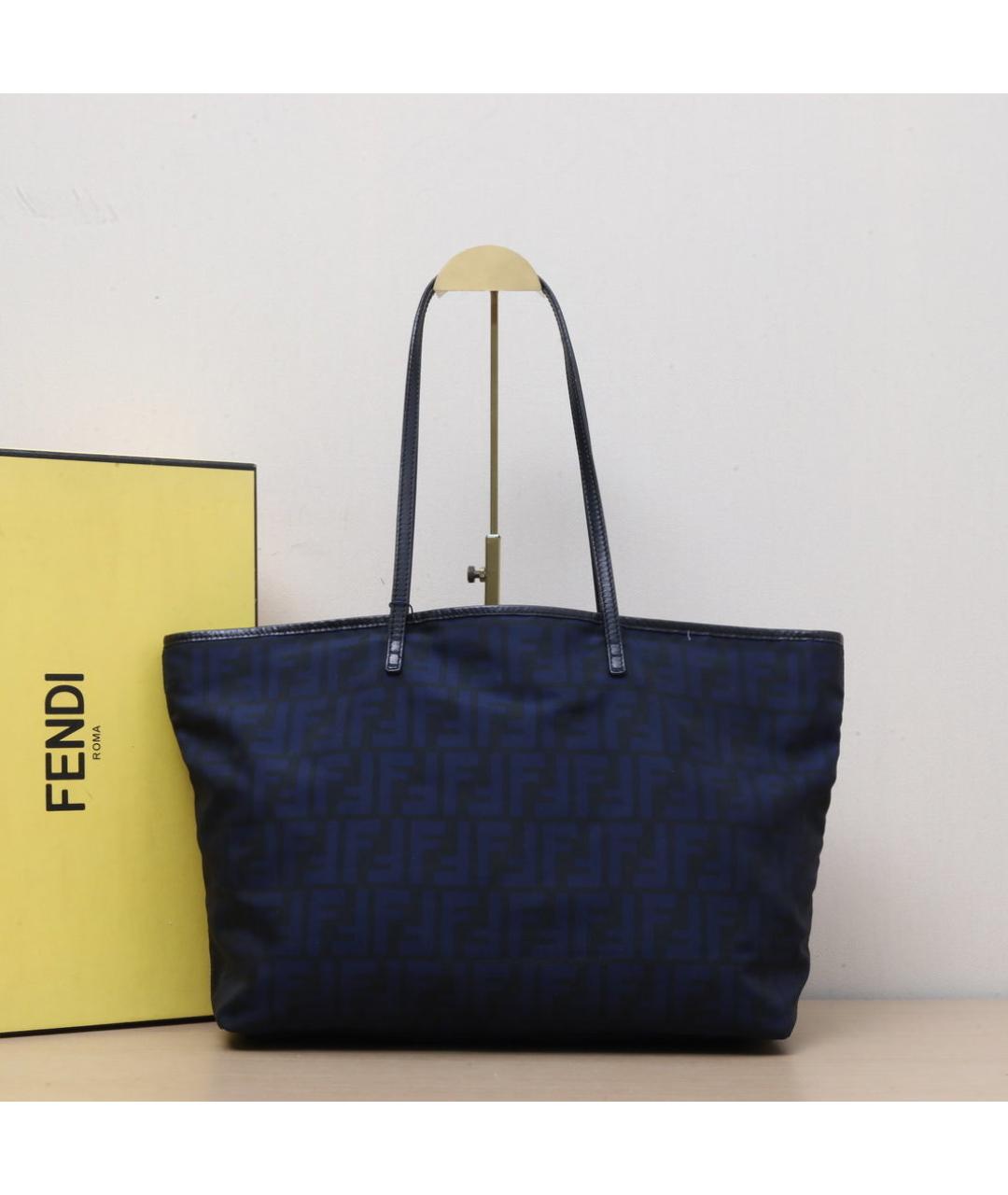FENDI Темно-синяя тканевая сумка тоут, фото 2