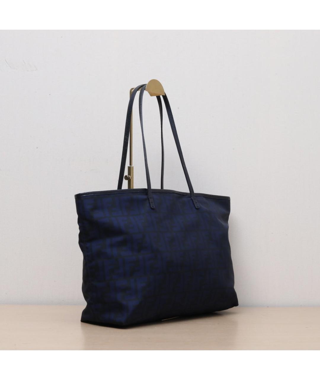 FENDI Темно-синяя тканевая сумка тоут, фото 6