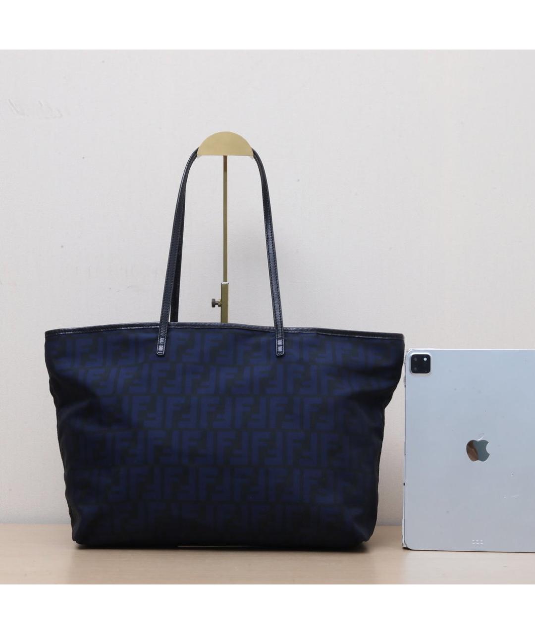 FENDI Темно-синяя тканевая сумка тоут, фото 7