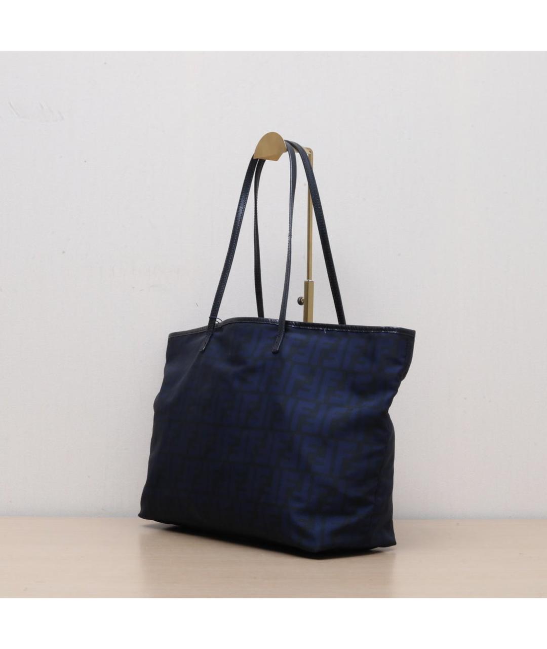 FENDI Темно-синяя тканевая сумка тоут, фото 4