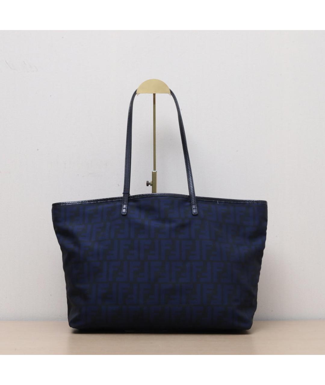 FENDI Темно-синяя тканевая сумка тоут, фото 3