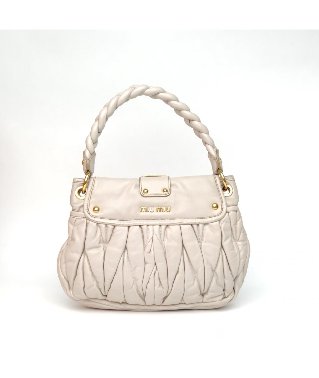MIU MIU Бежевая кожаная сумка с короткими ручками, фото 4