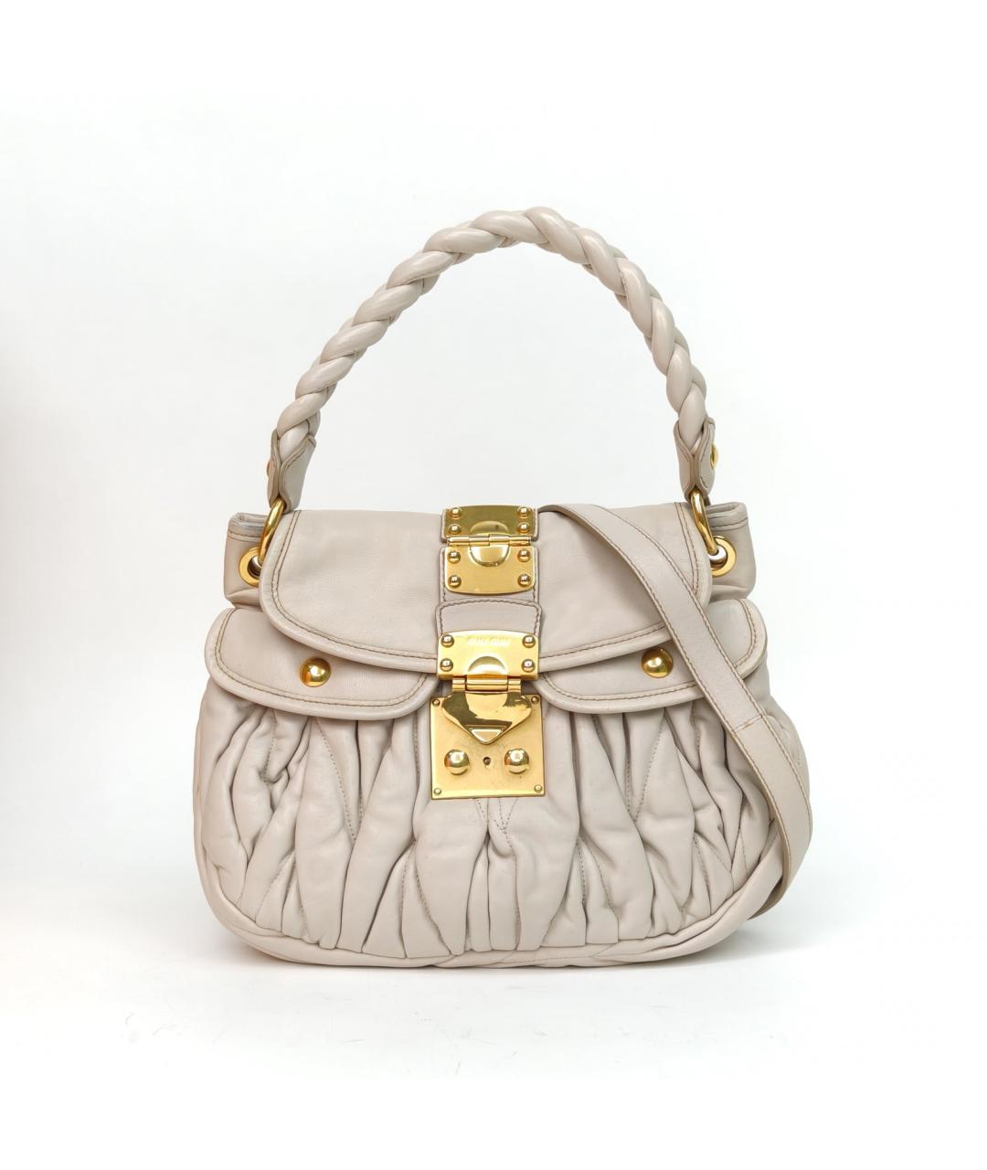 MIU MIU Бежевая кожаная сумка с короткими ручками, фото 2