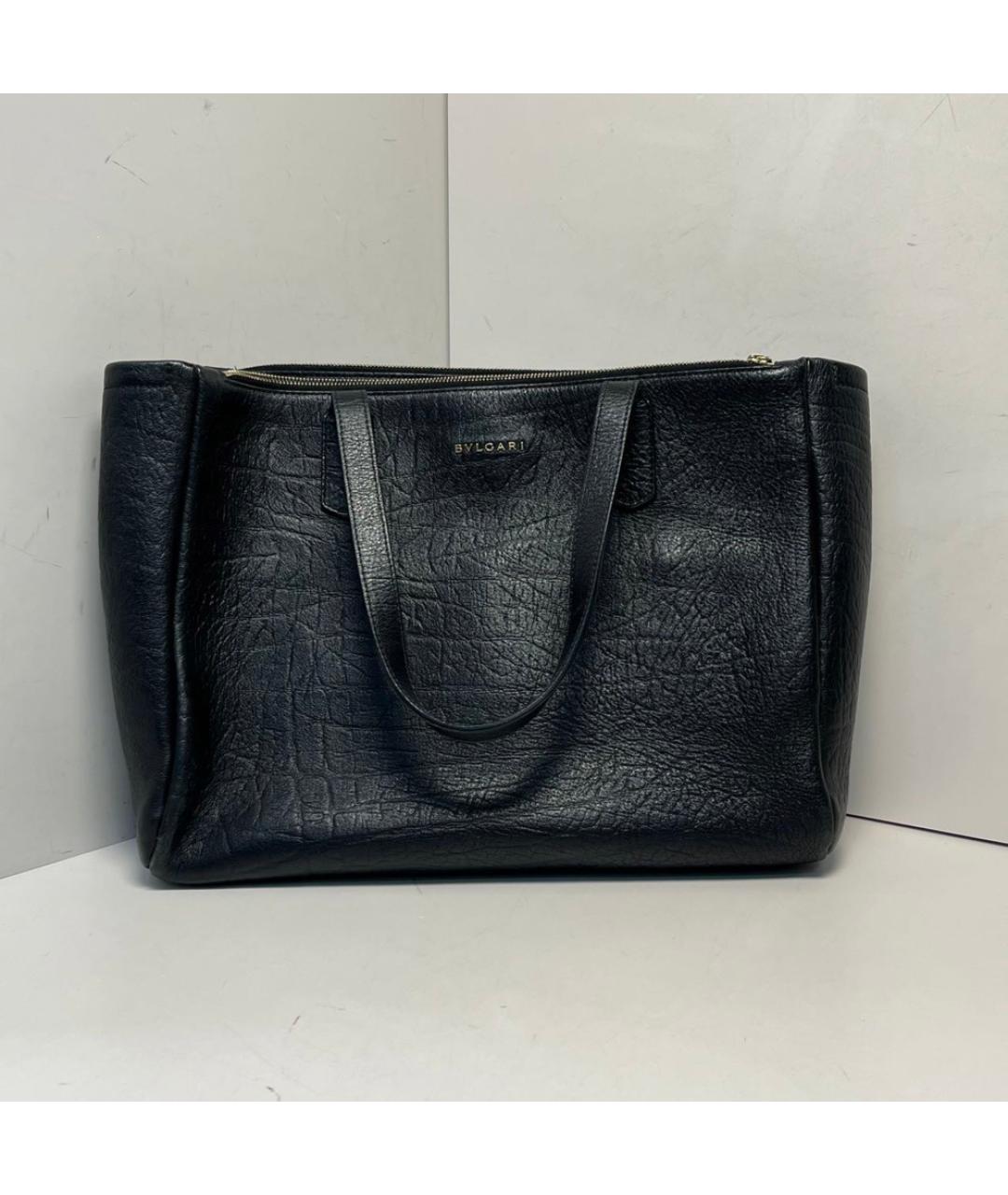 BVLGARI Черная кожаная сумка тоут, фото 9