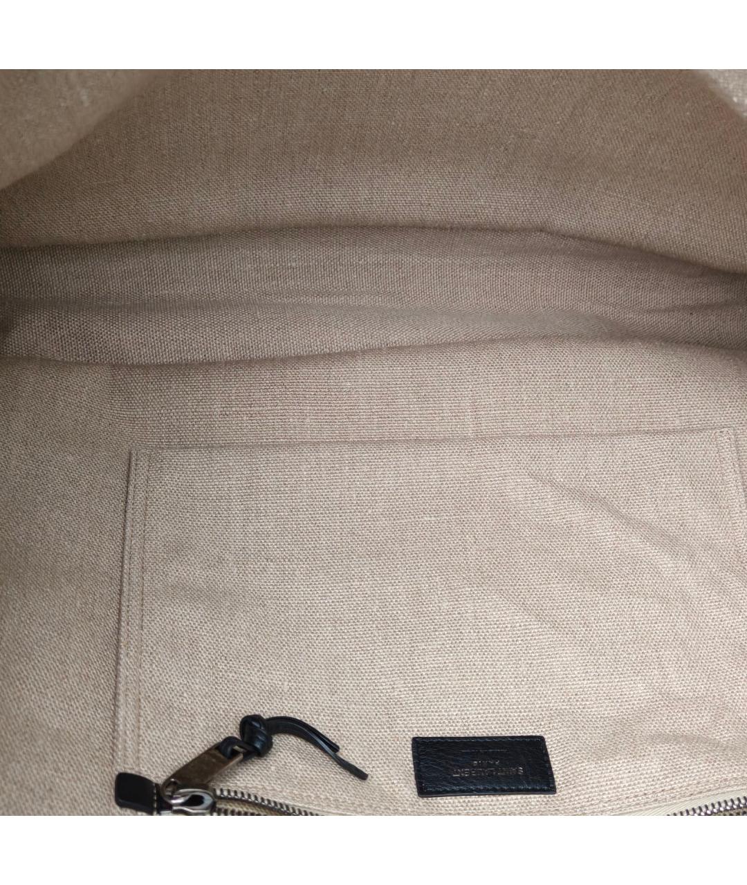 SAINT LAURENT Бежевая тканевая сумка тоут, фото 4