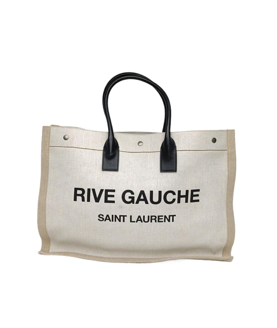 SAINT LAURENT Бежевая тканевая сумка тоут, фото 10