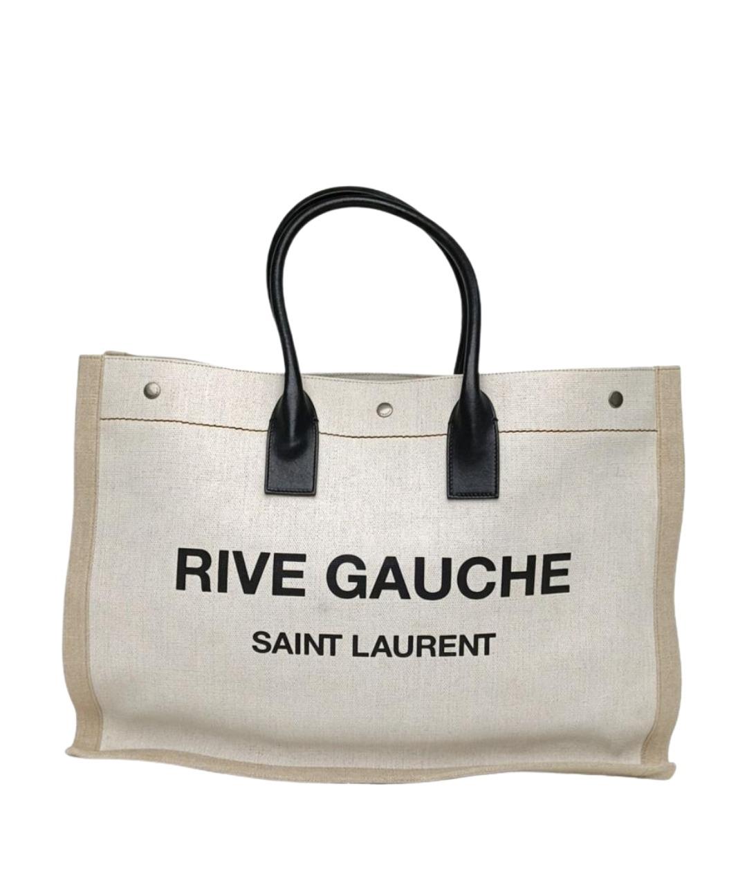 SAINT LAURENT Бежевая тканевая сумка тоут, фото 1