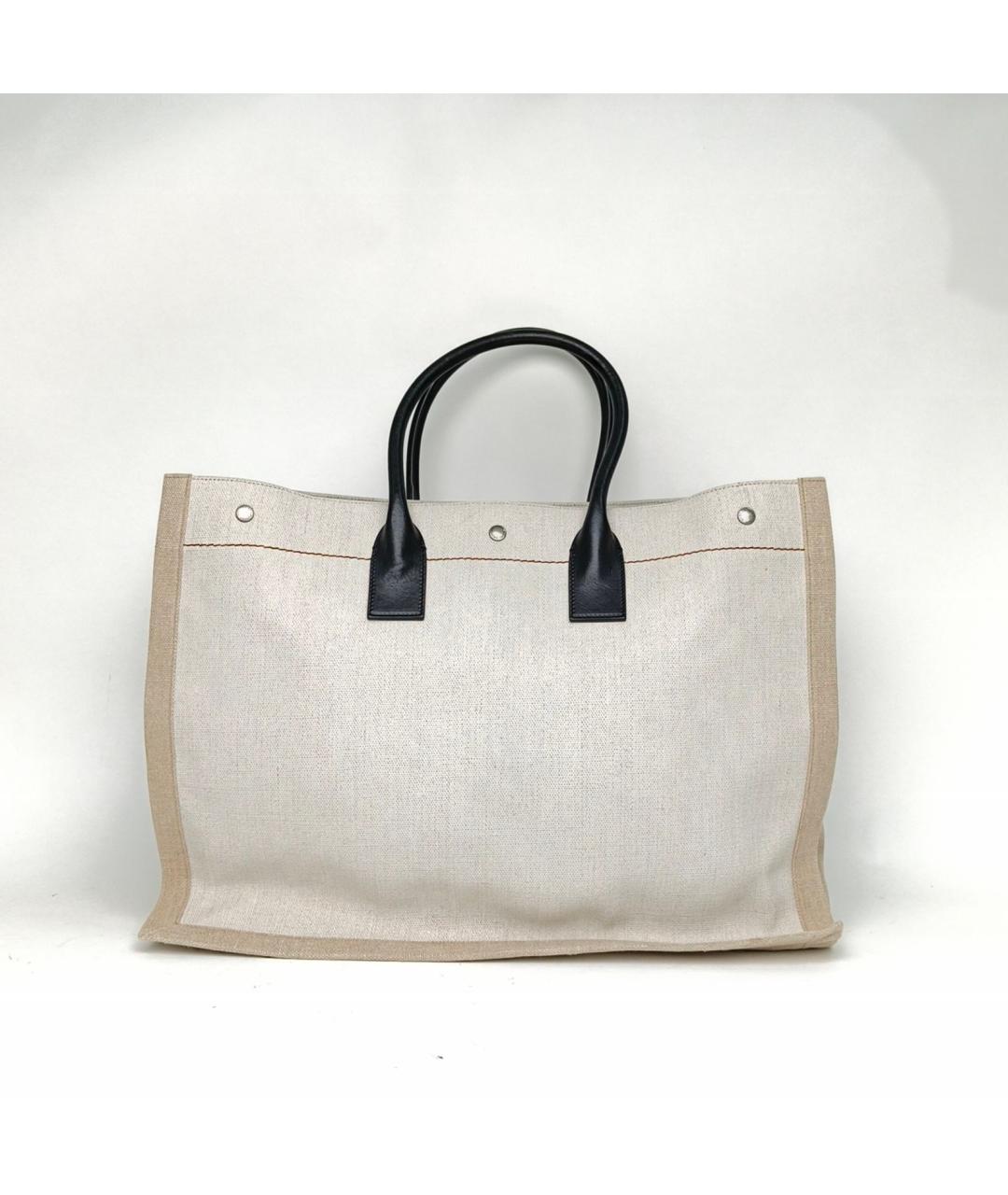 SAINT LAURENT Бежевая тканевая сумка тоут, фото 7