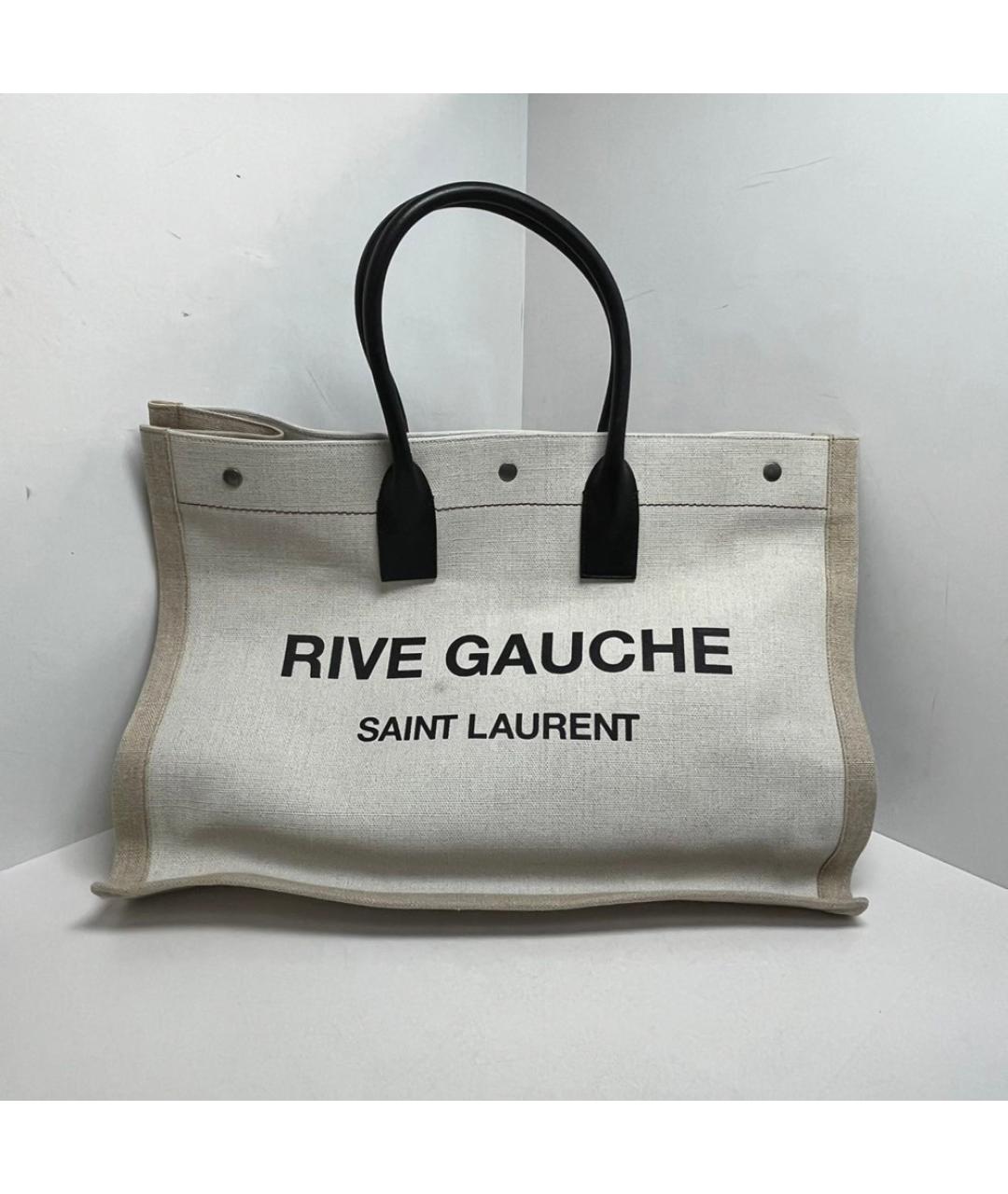 SAINT LAURENT Бежевая тканевая сумка тоут, фото 9