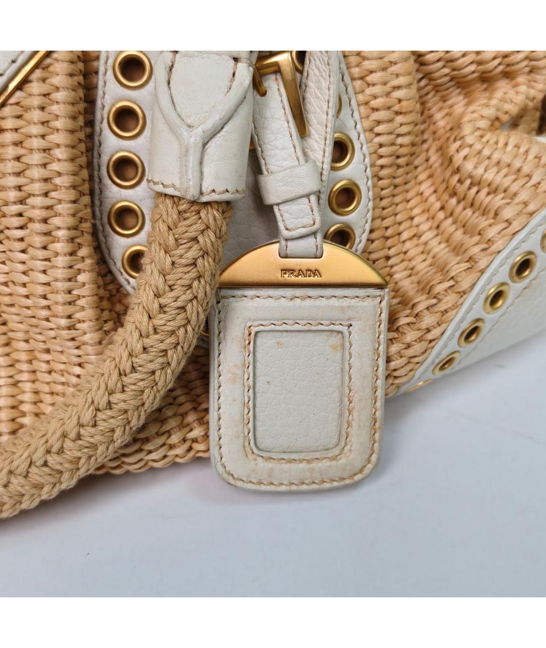PRADA Бежевая пелетеная сумка с короткими ручками, фото 7