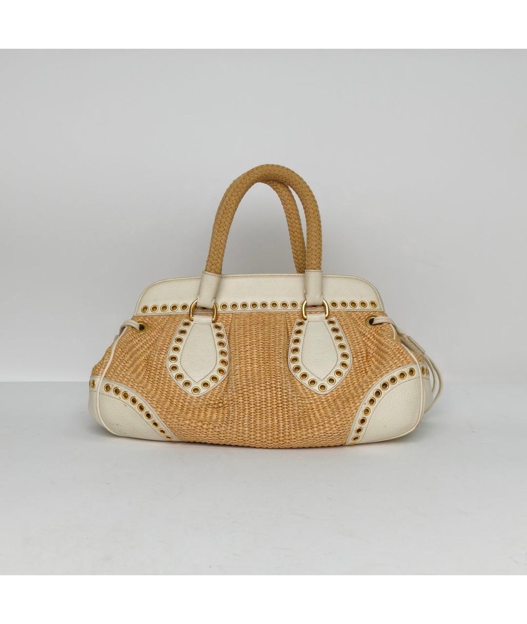 PRADA Бежевая пелетеная сумка с короткими ручками, фото 4