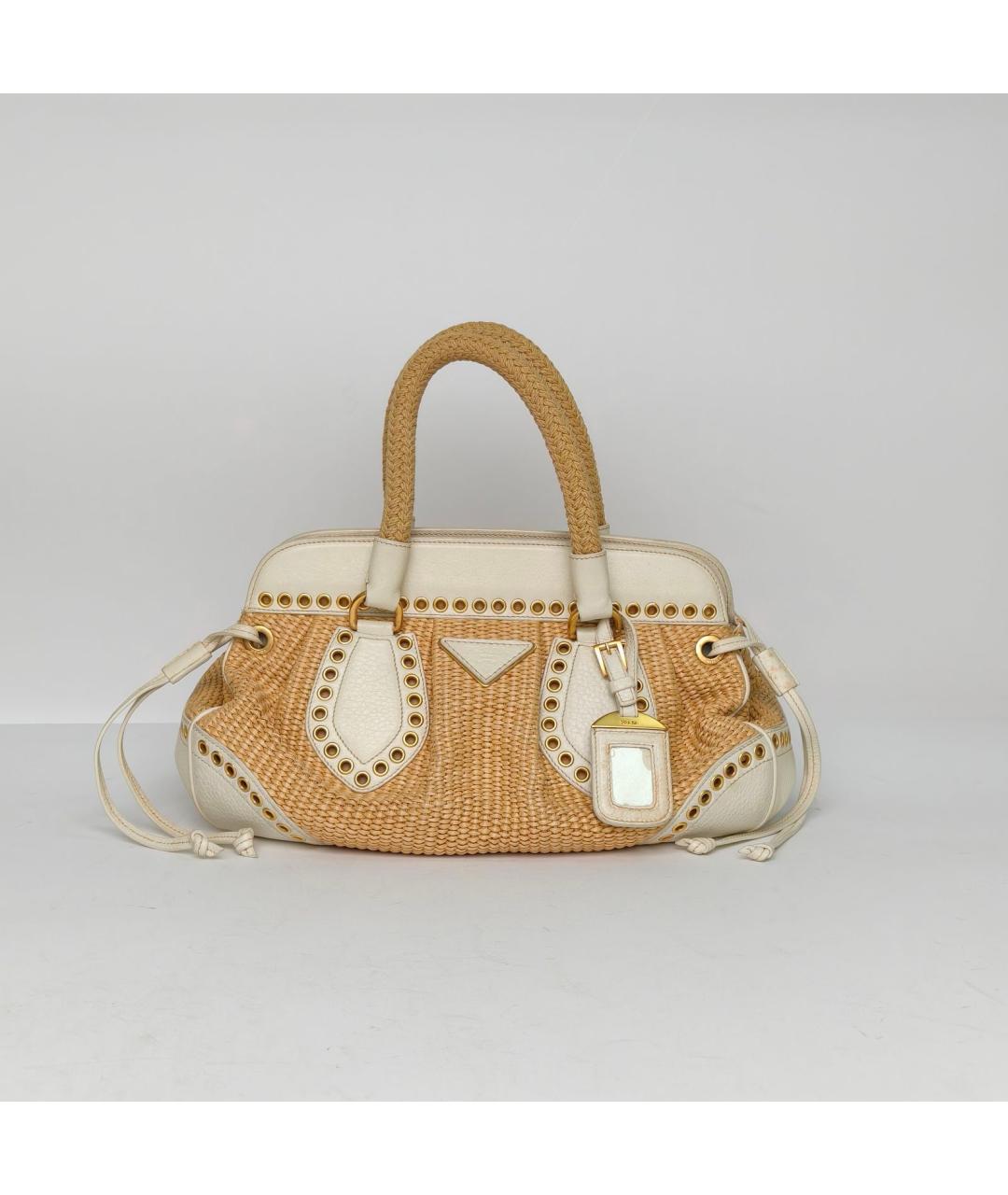 PRADA Бежевая пелетеная сумка с короткими ручками, фото 8