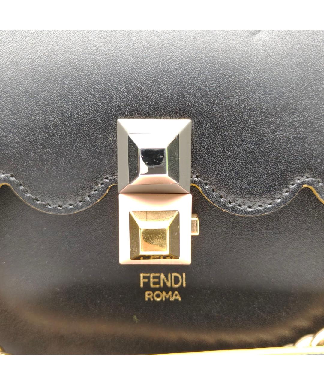 FENDI Черная кожаная сумка с короткими ручками, фото 7