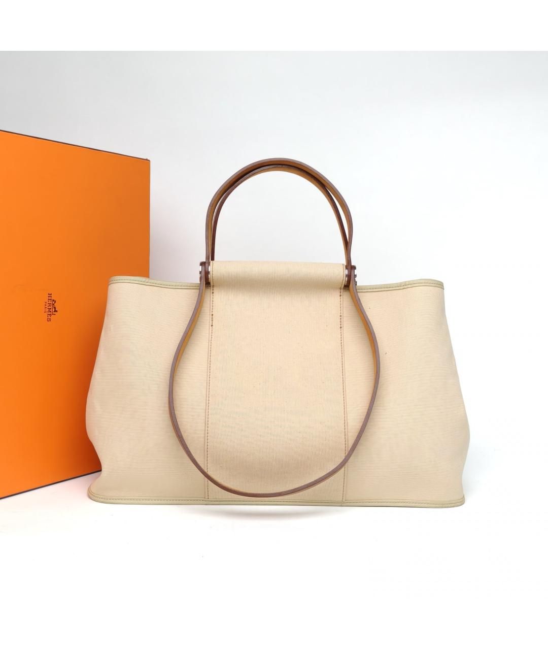 HERMES Бежевая тканевая сумка с короткими ручками, фото 9