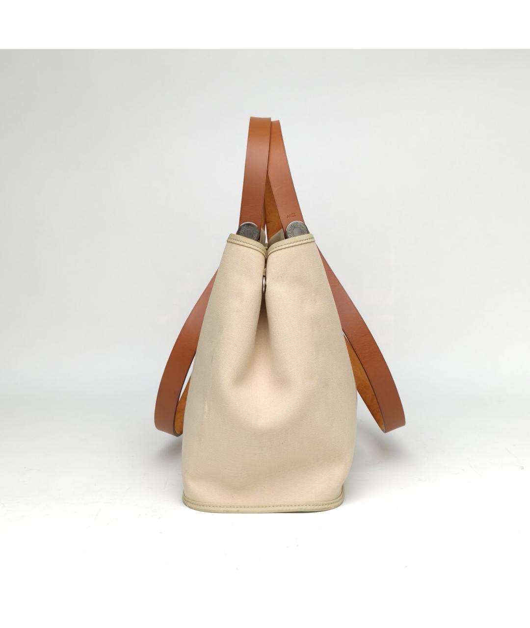 HERMES Бежевая тканевая сумка с короткими ручками, фото 5