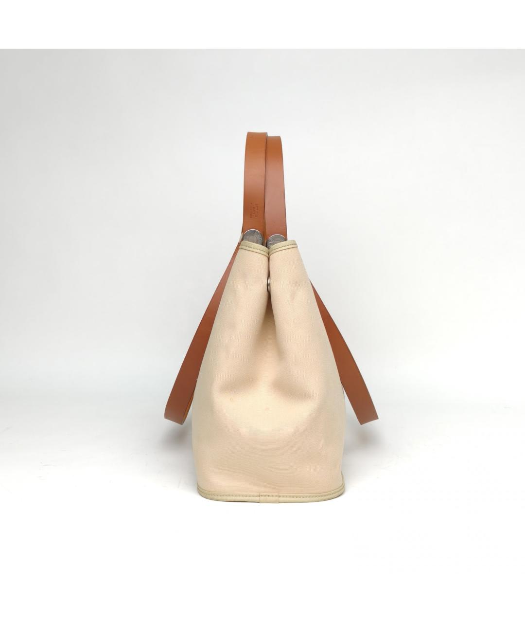 HERMES Бежевая тканевая сумка с короткими ручками, фото 3