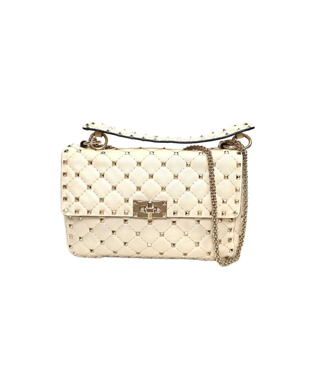 VALENTINO Бежевая кожаная сумка с короткими ручками, фото 10