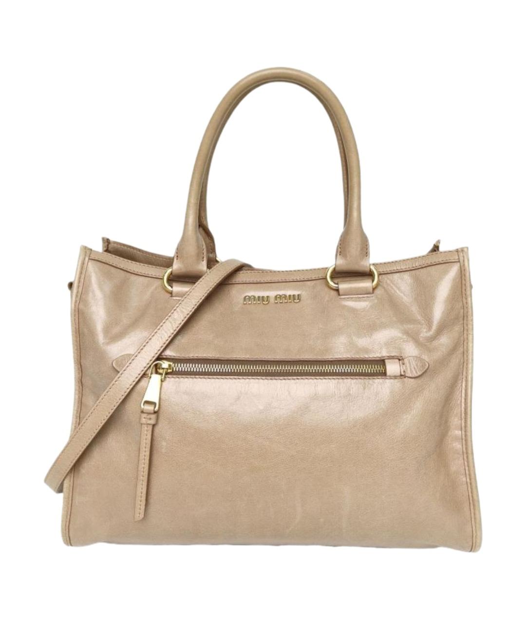 MIU MIU Бежевая кожаная сумка с короткими ручками, фото 1