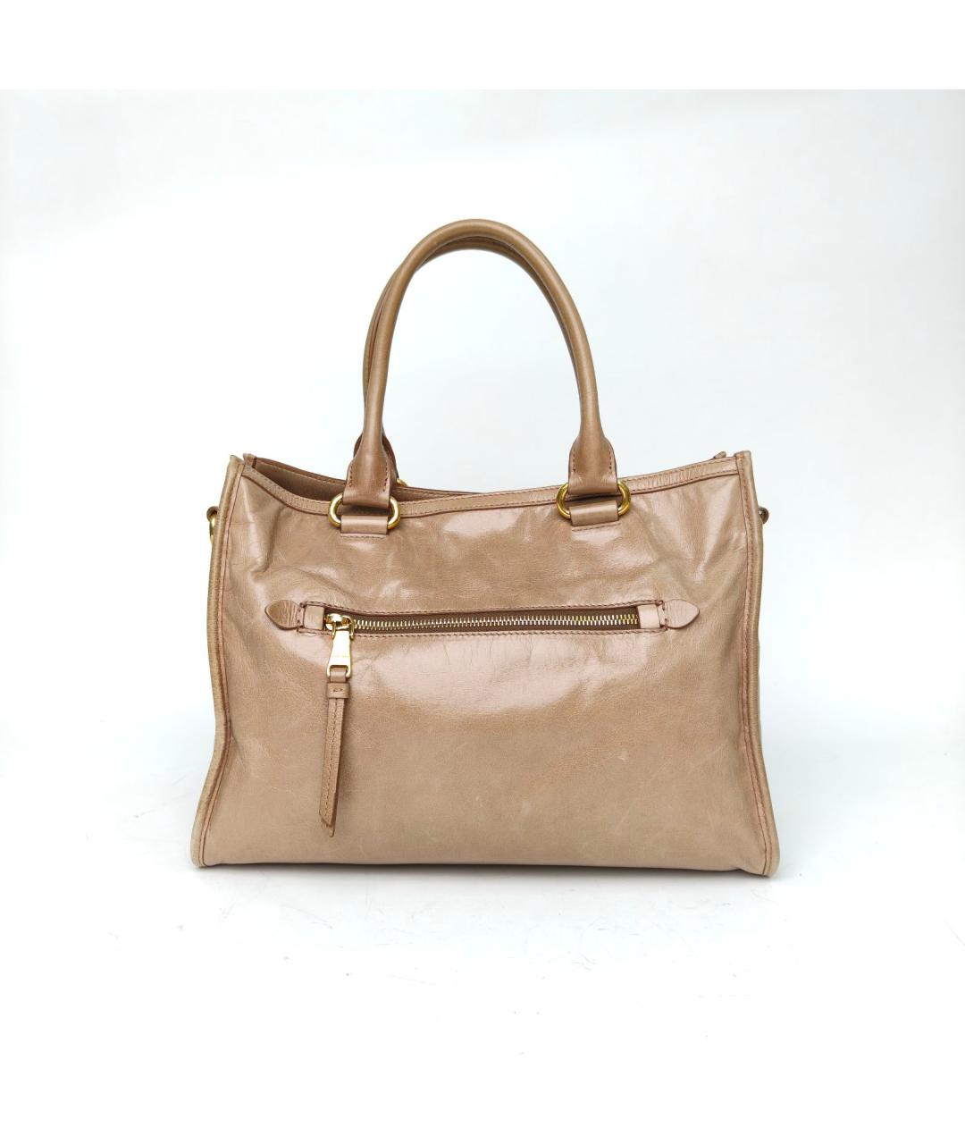 MIU MIU Бежевая кожаная сумка с короткими ручками, фото 4