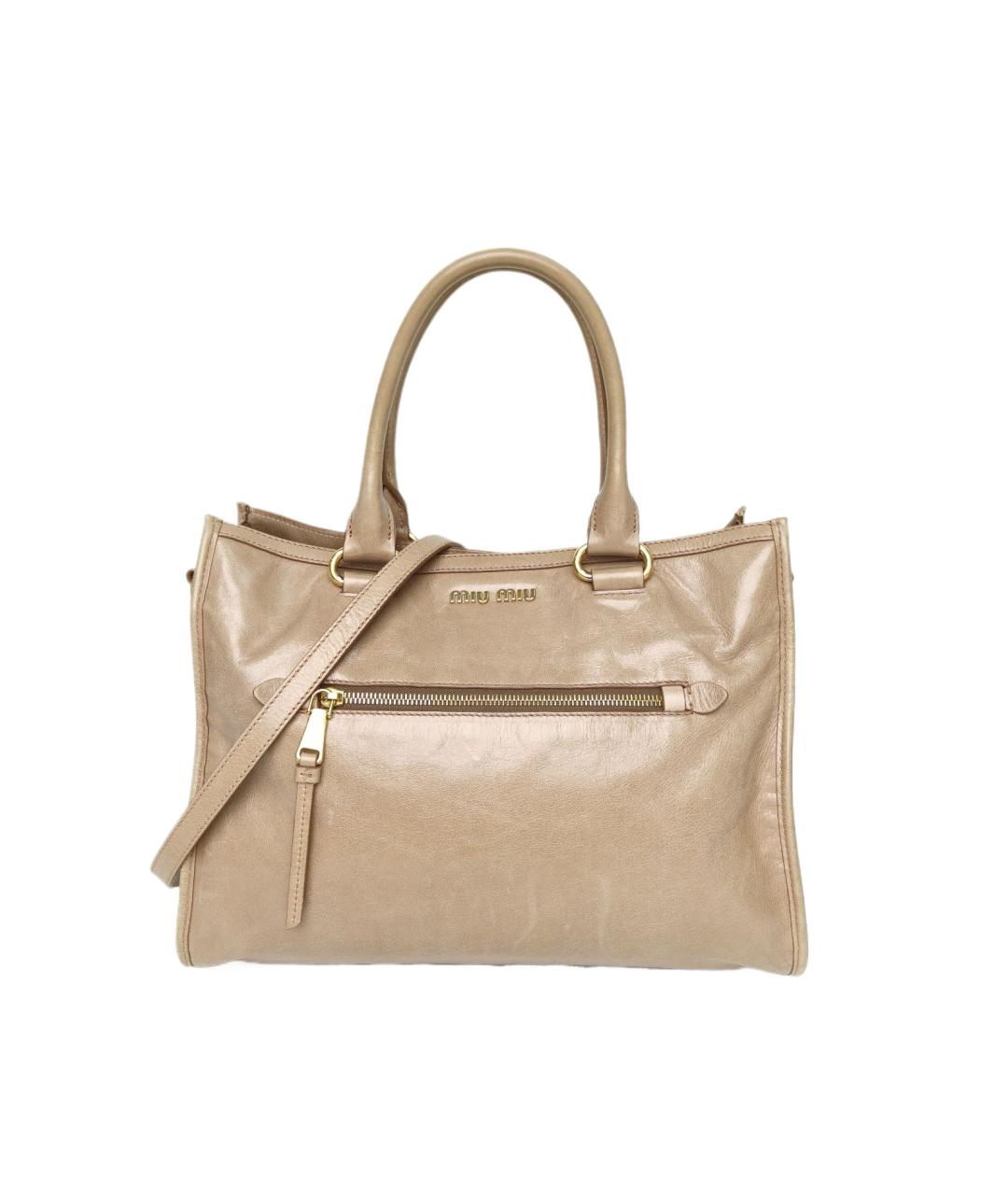 MIU MIU Бежевая кожаная сумка с короткими ручками, фото 10
