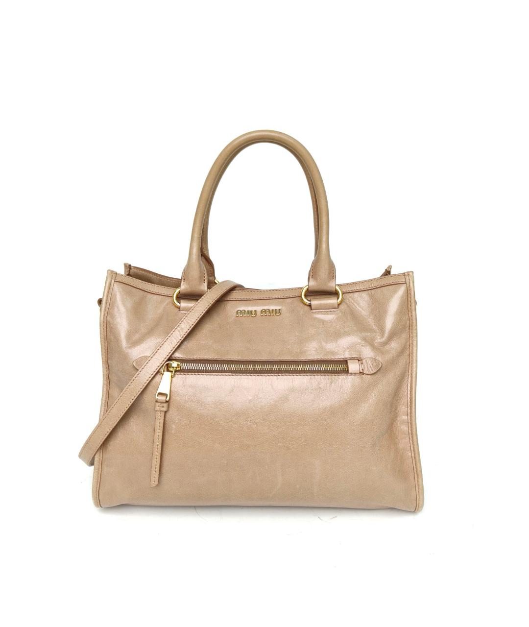 MIU MIU Бежевая кожаная сумка с короткими ручками, фото 2