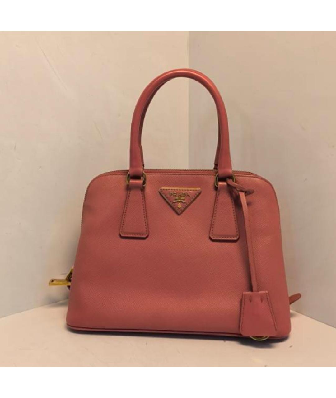 PRADA Коралловая кожаная сумка с короткими ручками, фото 9