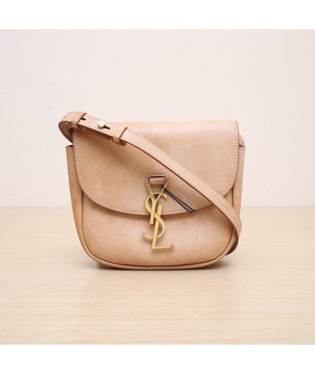 SAINT LAURENT Бежевая кожаная сумка через плечо, фото 3
