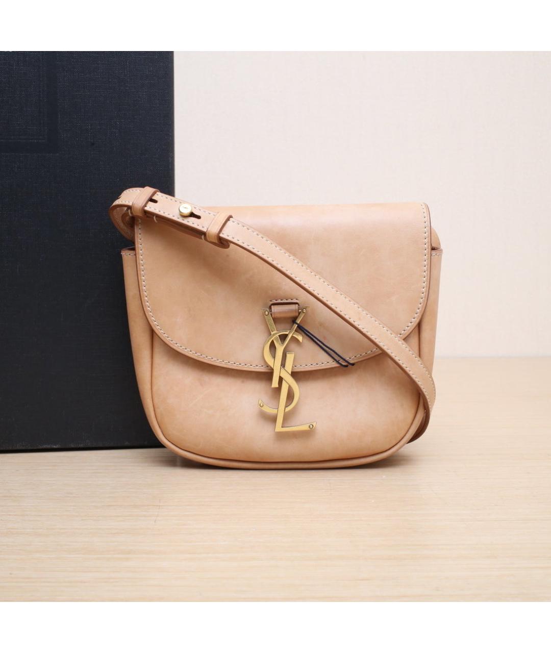 SAINT LAURENT Бежевая кожаная сумка через плечо, фото 2