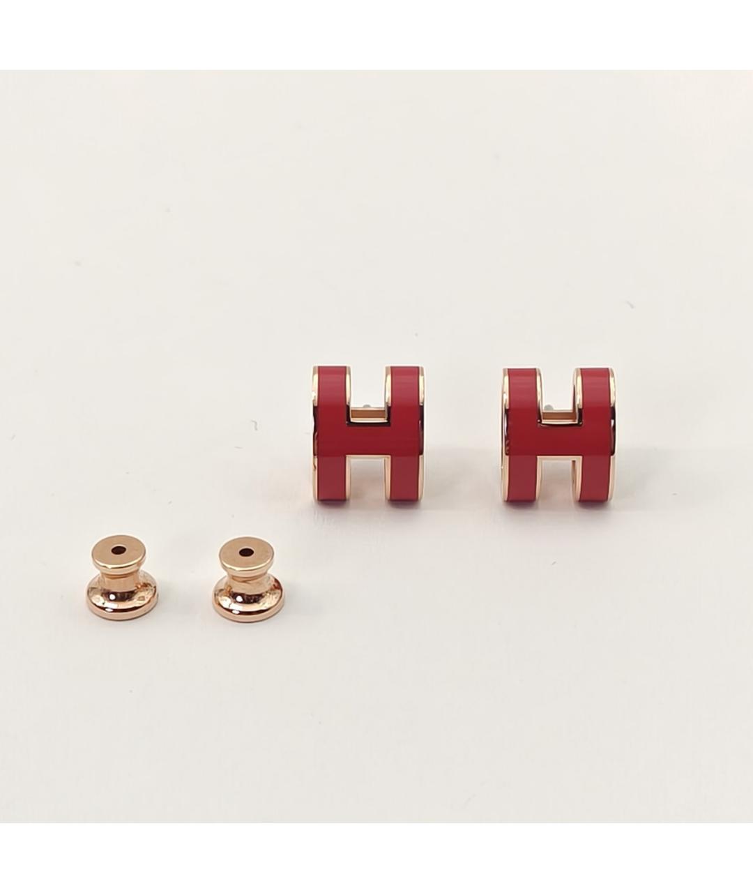 HERMES Красные металлические серьги, фото 6