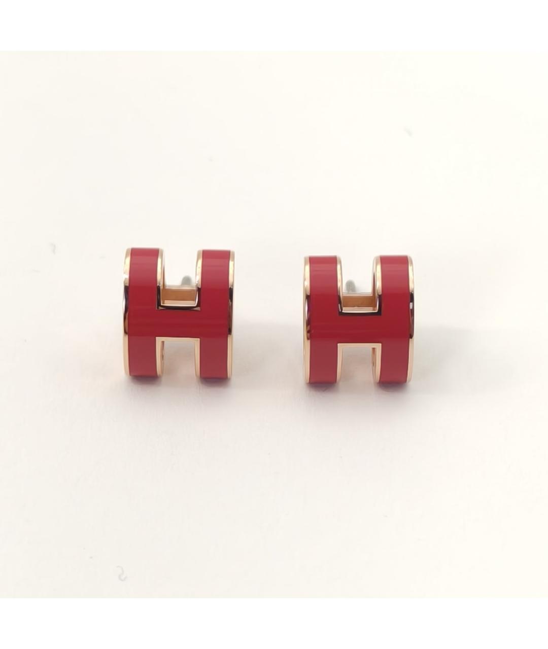 HERMES Красные металлические серьги, фото 3