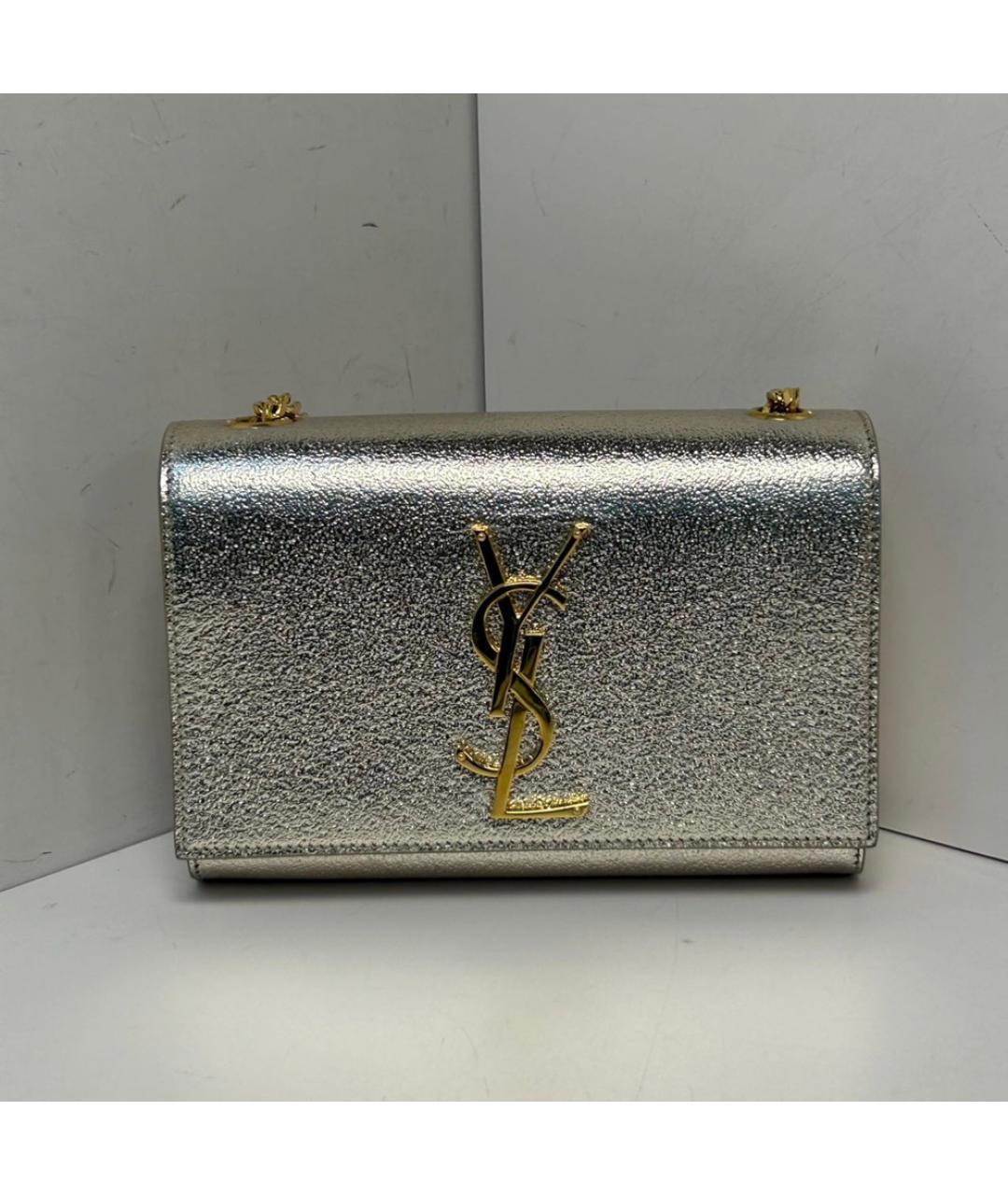 SAINT LAURENT Серебряная кожаная сумка через плечо, фото 9