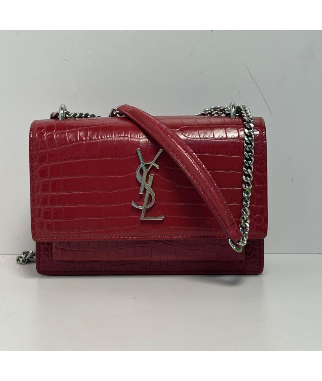 SAINT LAURENT Красная кожаная сумка через плечо, фото 9