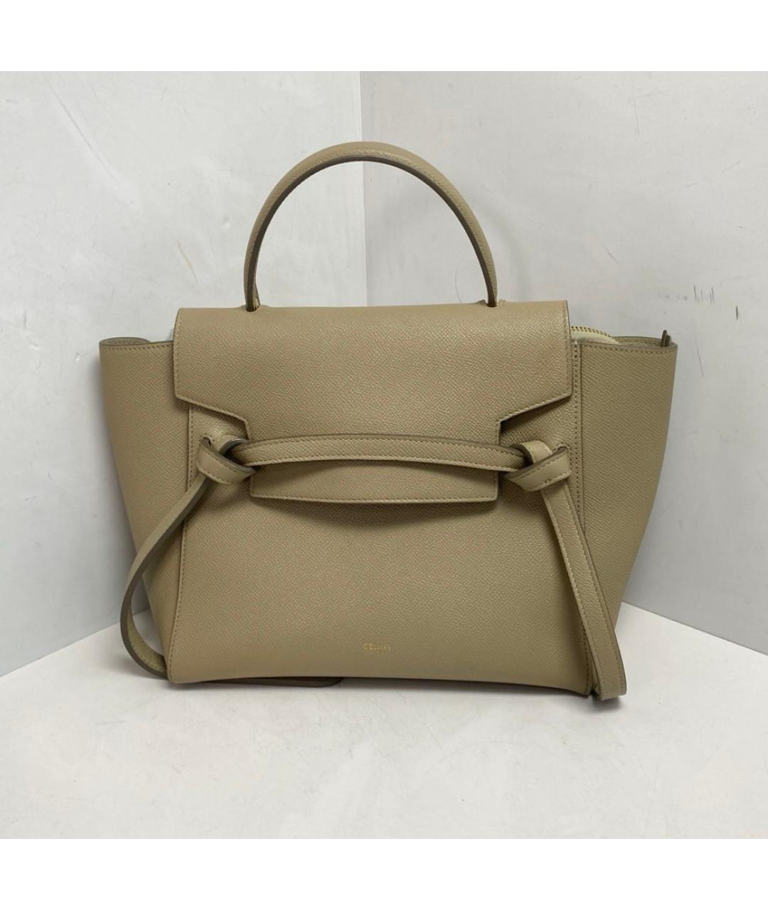 CELINE Бежевая кожаная сумка с короткими ручками, фото 8