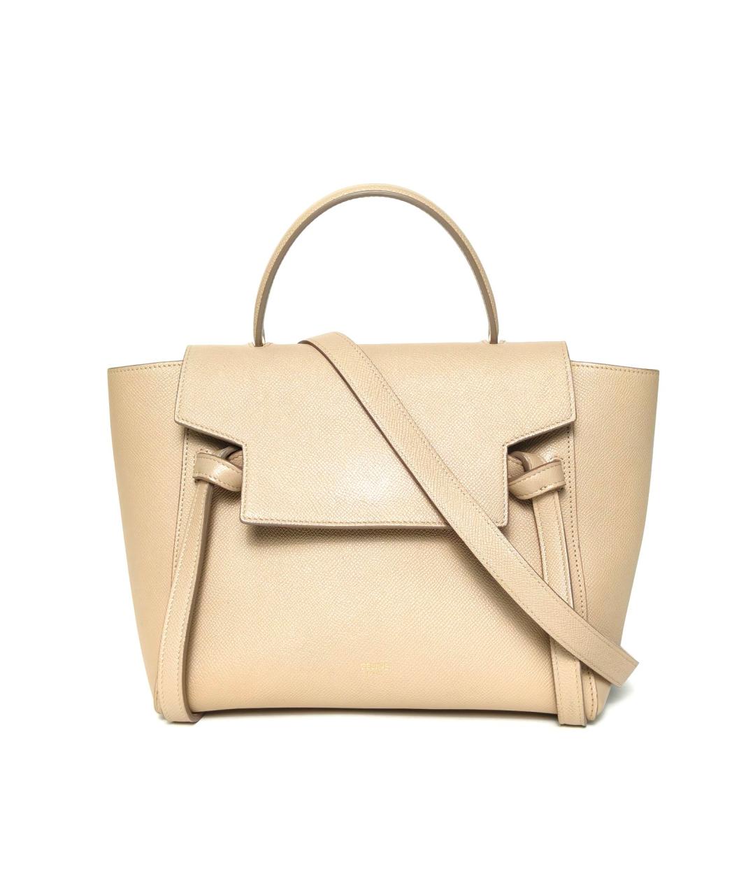 CELINE Бежевая кожаная сумка с короткими ручками, фото 2