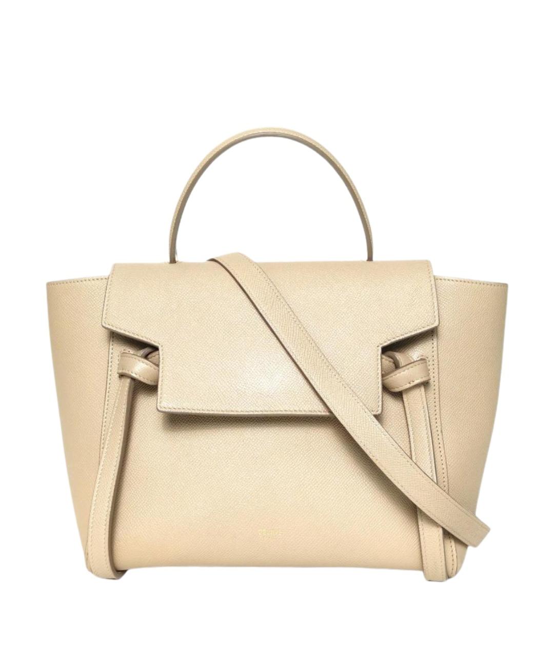 CELINE Бежевая кожаная сумка с короткими ручками, фото 1