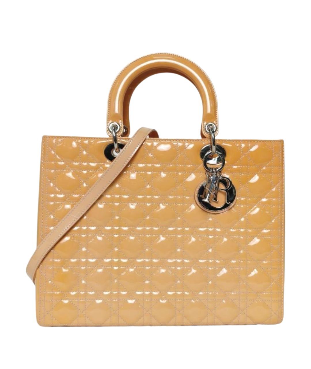 CHRISTIAN DIOR Желтая сумка с короткими ручками из лакированной кожи, фото 1